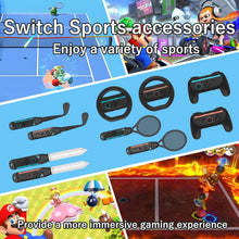 Load image into Gallery viewer, NBCP 18-in-1 Sports Accessories Kit with Tennis Rackets, Golf Clubs, Swords, Steering Wheels for Nintendo Switch 2, Black