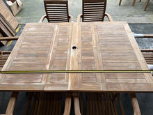 Load image into Gallery viewer, Teak Square To Rectangle 120-170cm Table 4cm Top 6 Stackable chairs (SECONDS)