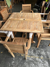 Load image into Gallery viewer, Teak Square To Rectangle 120-170cm Table 4cm Top 6 Stackable chairs (SECONDS)