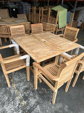 Load image into Gallery viewer, Teak Square To Rectangle 120-170cm Table 4cm Top 6 Stackable chairs (SECONDS)