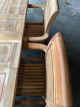 Load image into Gallery viewer, Teak Square To Rectangle 120-170cm Table 4cm Top 6 Stackable chairs (SECONDS)