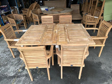 Load image into Gallery viewer, Teak Square To Rectangle 120-170cm Table 4cm Top 6 Stackable chairs (SECONDS)