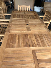 Load image into Gallery viewer, Teak Garden 180-240cm Rectangle Extending Table 4cm + 8 Warwick chairs (SECONDS)