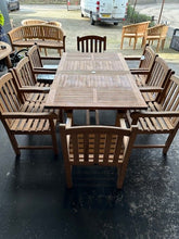 Load image into Gallery viewer, Teak Garden 180-240cm Rectangle Extending Table 4cm + 8 Warwick chairs (SECONDS)