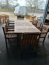 Load image into Gallery viewer, Teak Garden 180-240cm Rectangle Extending Table 4cm + 8 Warwick chairs (SECONDS)