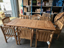 Load image into Gallery viewer, Teak Garden 180-240cm Rectangle Extending Table 4cm + 8 Warwick chairs (SECONDS)