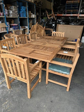 Load image into Gallery viewer, Teak Garden 180-240cm Rectangle Extending Table 4cm + 8 Warwick chairs (SECONDS)