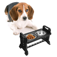 Load image into Gallery viewer, Anti-Slip Elevated Double Dog Bowl Adjustable Height Pet Feeding Dish Stainless Steel Foldable
