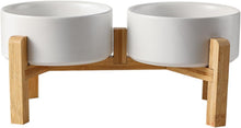 Load image into Gallery viewer, Elevated Dog Bowls Set Raised Dog Bowls with Wooden Stand Ceramic Cat/Dogs