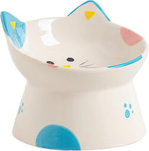 Load image into Gallery viewer, Cute Ceramic Raised Cat Bowls Elevated Design, 15° Tilted Feeder Protect Cat's