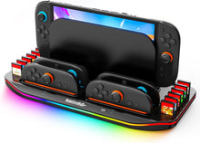 Load image into Gallery viewer, RunSnail Charging Station for Nintendo Switch 2, Switch 2 Joycon Magnetic Station Charger, Charging Station Dock for 4 JoyCons with RGB Lighting, All-in-One Charging Station with 12 Game Card Storage