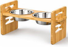Load image into Gallery viewer, Elevated Cat/Dog Bowls Adjustable Height Bamboo Pet Feeder 2 Stainless Steel