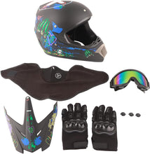 Load image into Gallery viewer, Motocross Helmet, Off Road Motorcycle Helmet, for Kids Adults ABS+EPS Shell Lightweight Impact Resistant with Goggles Gloves Face Cover 4-Piece Set MEDIUM