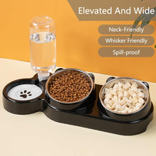 Load image into Gallery viewer, 3-in-1 Cat Food and Water Bowl Set Tilted Stainless Steel Bowls with Stand