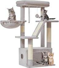 Load image into Gallery viewer, Taoqimiao Cat Tree MS029, 97CM Cat with 4 Scratching Posts, 1 Platform, 1 Cave, Basket, Cat Scratching Board, Plush Balls, Activity Centre Light Grey