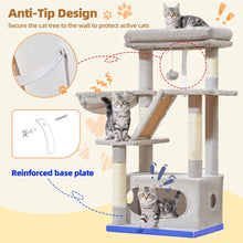 Load image into Gallery viewer, Taoqimiao Cat Tree MS029, 97CM Cat with 4 Scratching Posts, 1 Platform, 1 Cave, Basket, Cat Scratching Board, Plush Balls, Activity Centre Light Grey