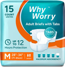 Load image into Gallery viewer, WhyWorry Adult Nappies for Women and Men, Medium, 15 Count Disposable Adult Diapers, Incontinence Briefs with Maximum Absorbency, Overnight Protection, Odor Control, Unisex