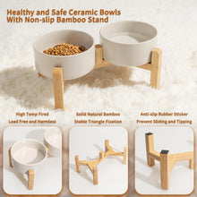 Load image into Gallery viewer, Elevated Dog Bowls Set Raised Dog Bowls with Wooden Stand Ceramic GREY