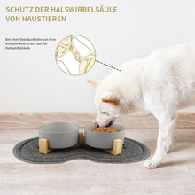 Load image into Gallery viewer, Ceramic Dog Bowl, 400ML Double Dog Feeding Bowl, Elevated Dog Bowl with Bamboo Stand and Non-Slip Mat for Small to Medium Dogs (Grey)