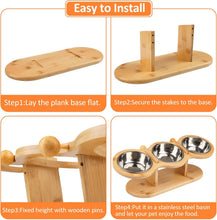 Load image into Gallery viewer, Cat Feeding Station Stainless Steel Elevated Cat Bowls with 15° Tilted Wood Stan