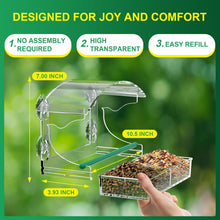 Load image into Gallery viewer, Window Bird Feeders with 4 Strong Suction Cups and Detachable Seed Tray for Small Birds only, BPYOT Acrylic Clear Bird Feeders are Unique Gardening Gifts for Elderly Grandpa/Grandma/Grandparents