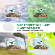 Load image into Gallery viewer, Window Bird Feeders with 4 Strong Suction Cups and Detachable Seed Tray for Small Birds only, BPYOT Acrylic Clear Bird Feeders are Unique Gardening Gifts for Elderly Grandpa/Grandma/Grandparents