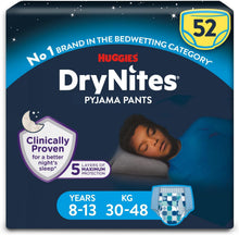 Load image into Gallery viewer, HUGGIES DryNites, Pyjama Pants, Boys 8-13 Years (30-48KG), 52 x Bedwetting Pants