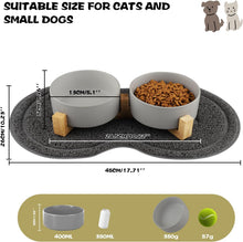 Load image into Gallery viewer, Ceramic Dog Bowl, 400ML Double Dog Feeding Bowl, Elevated Dog Bowl with Bamboo Stand and Non-Slip Mat for Small to Medium Dogs (Grey)