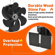 Load image into Gallery viewer, Wood Stove Fan Compatible for Buddy Heater, Heat Powered Fireplace Fan with Bracket Compatible for Mr Heater Propane Log Burner Wood Burning Stove Accessory for Camping Outdoor Indoor Use (Black)