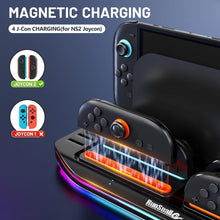 Load image into Gallery viewer, RunSnail Charging Station for Nintendo Switch 2, Switch 2 Joycon Magnetic Station Charger, Charging Station Dock for 4 JoyCons with RGB Lighting, All-in-One Charging Station with 12 Game Card Storage