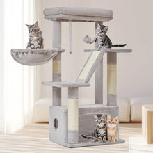 Load image into Gallery viewer, Taoqimiao Cat Tree MS029, 97CM Cat with 4 Scratching Posts, 1 Platform, 1 Cave, Basket, Cat Scratching Board, Plush Balls, Activity Centre Light Grey