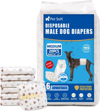 Load image into Gallery viewer, Pet Soft Dog Nappies Male- 50 Counts Disposable Male Dog Wraps, Super Absorbent Puppy Dog Diapers Incontinence Nappy Wraps with Wetness Indicator (S-50 Count)