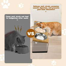 Load image into Gallery viewer, Raised Cat Food Bowl Set, 3PCS Stainless Steel Cat Bowls with 15° Tilted Stand