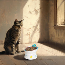Load image into Gallery viewer, Cute Ceramic Raised Cat Bowls Elevated Design, 15° Tilted Feeder Protect Cat's