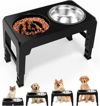 Load image into Gallery viewer, Elevated Raised Slow Feeder Bowls, 4 Height Adjustable Stand with Stainless Steel Water Bowl and Non-Slip Food Bowls for Large Medium Small Dogs and Pets (Black)