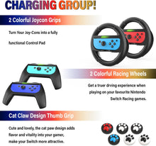 Load image into Gallery viewer, Deruitu Switch Accessories Bundle Compatible with Nintendo Switch, Kit with Carrying Case, Screen Protector, Compact Playstand, Game Case, Joystick Cap, Charging Dock,Steering Wheel (HW-1)