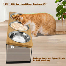 Load image into Gallery viewer, Raised Cat Food Bowl Set, 3PCS Stainless Steel Cat Bowls with 15° Tilted Stand