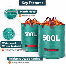 Load image into Gallery viewer, Garden Waste Bags Heavy Duty Reusable Sacks with Handles Set of 2 with gloves 500L
