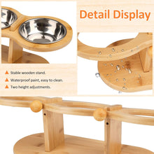 Load image into Gallery viewer, Cat Feeding Station Stainless Steel Elevated Cat Bowls with 15° Tilted Wood Stan