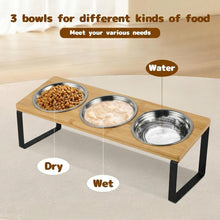 Load image into Gallery viewer, Raised Cat Food Bowl Set, 3PCS Stainless Steel Cat Bowls with 15° Tilted Stand