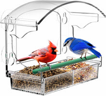 Load image into Gallery viewer, Window Bird Feeders with 4 Strong Suction Cups and Detachable Seed Tray for Small Birds only, BPYOT Acrylic Clear Bird Feeders are Unique Gardening Gifts for Elderly Grandpa/Grandma/Grandparents