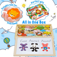 Load image into Gallery viewer, COOLJOY 3 4 5 6 7 8Year Old Boys Girls Gifts 100+ PCS Wooden Magnetic Puzzle, Cute Pets Pattern Games Double Sided Jigsaw, Educational Drawing Easel Blackboard Wood Toys Imagination