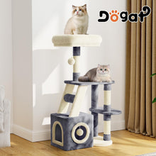 Load image into Gallery viewer, Cat Tree 107cm for Indoor Cats, Multi-Level Cat Tower with Scratching Post, Large Top Perches, Cozy Condo, Scratching Board & Dangling Ball (Dark Grey and Beige)