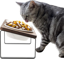 Load image into Gallery viewer, GUUSII HOME Raised Cat Food Bowl Elevated Kitty Dish 2 Ceramic Bowls Dia 14cm