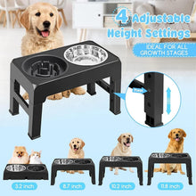 Load image into Gallery viewer, Elevated Raised Slow Feeder Bowls, 4 Height Adjustable Stand with Stainless Steel Water Bowl and Non-Slip Food Bowls for Large Medium Small Dogs and Pets (Black)