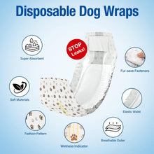 Load image into Gallery viewer, Pet Soft Dog Nappies Male- 50 Counts Disposable Male Dog Wraps, Super Absorbent Puppy Dog Diapers Incontinence Nappy Wraps with Wetness Indicator (S-50 Count)