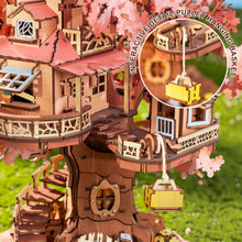 Load image into Gallery viewer, Rolife 3D Puzzle Sakura Tree House, Wooden Puzzles for Adults 535-Piece Snap-Fit Craft Model Building Kit with Shimmering Cherry Blossoms Decorative Display for Crafters Home Decor
