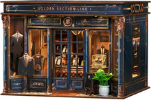 Load image into Gallery viewer, Book Nook Kit-Custom Suit(Golden Section Line)-Tailor Shop Dollhouse,DIY Miniature House 3D Wooden Puzzle with LED Lights,Bookshelf Decor Craft Kit for Adult and Teen,Perfect Home Decor&Gift