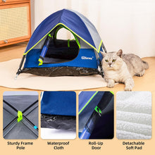 Load image into Gallery viewer, Blue Cat Tent, Large Cave Bed for Indoor Cats and Small Dogs with Soft Mat - 22"