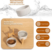 Load image into Gallery viewer, Elevated Dog Bowls Set Raised Dog Bowls with Wooden Stand Ceramic GREY